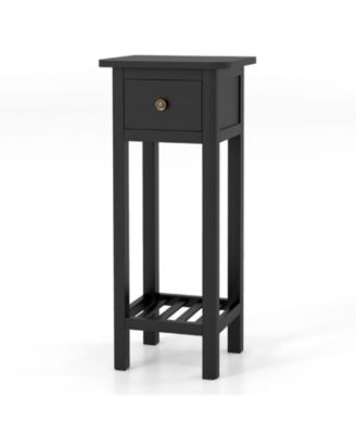 2 Tier Slim Nightstand Bedside Table with Drawer Shelf