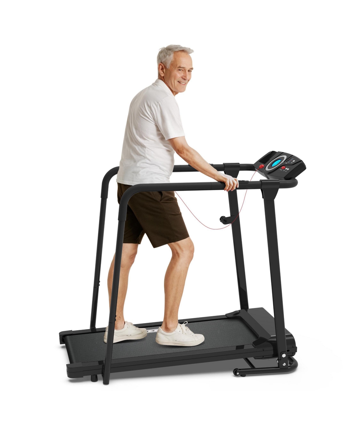 Walking Treadmill with Long Handrails 300lbs Capacity Recovery Fitness Exercise Machine for Seniors - Black