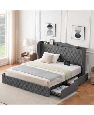 gaomon King Size Velvet Bed Frame with 4 Convenient Storage Drawers ...