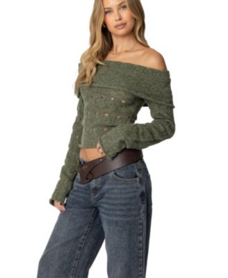 Womens Kenna Fold Over Knit Top