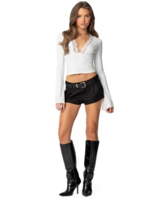 Womens Tina Lacey Plunge Neck Top