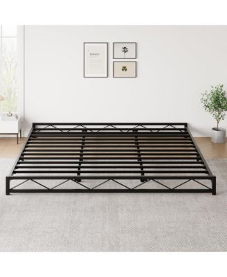 King Size Bed Frame, Metal Low Platform Bed Frame, with Wavy Pattern, Metal Slat Support