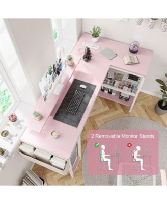 L Shaped Computer Desk with Power Outlets & LED Light, 49.6" Reversible Corner Computer Desk