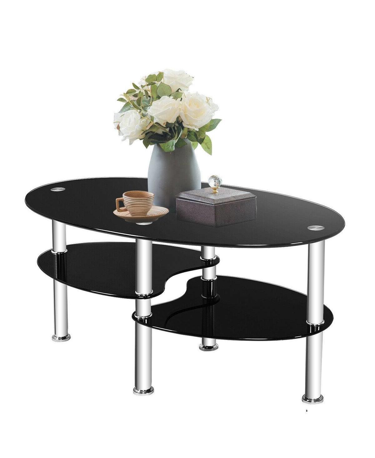 Slickblue Modern Coffee Table with Bottom Shelf for Living Room Storage and Display - Black