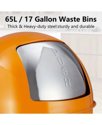 17 Gal / 65L Push Lid Trash Can Commercial Grade Heavy Duty Tall Commercial Trash Can Brushed Stainless Steel