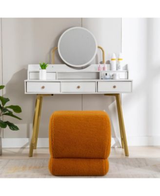 Modern S-Shape Makeup Stool, Teddy Fabric Upholstered Footstool, Comfy Ottoman for Bedroom, Living Room, and Dressing Table