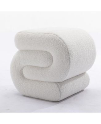 Modern S-Shape Makeup Stool, Teddy Fabric Upholstered Footstool, Comfy Ottoman for Bedroom, Living Room, and Dressing Table