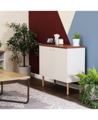 Indoor Mid-Century Modern 2-Door Accent Buffet Cabinet with Shelves