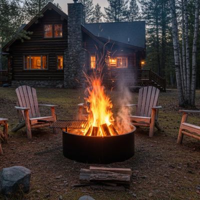 Outdoor Heavy-Duty Steel Portable Campfire Ring with Cooking Grate and Fire Poker - 36" - Black