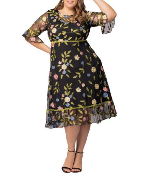 Женское платье Kiyonna Plus Size Wildflower Embroidered Floral Mesh Cocktail, цвет: С принтом