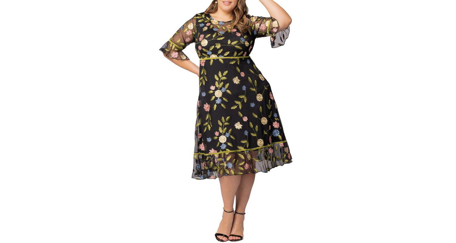 Plus Size Wildflower Embroidered Floral Mesh Cocktail Dress