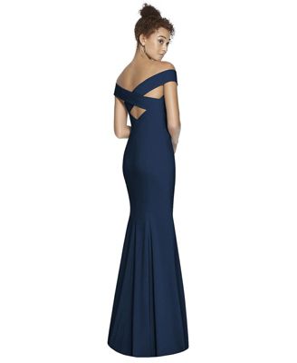 Womens Off-the-Shoulder Criss Cross Back Trumpet Gown