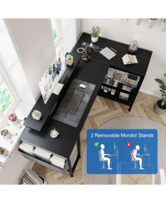 L Shaped Computer Desk with Power Outlets & LED Light, 49.6" Reversible Corner Computer Desk