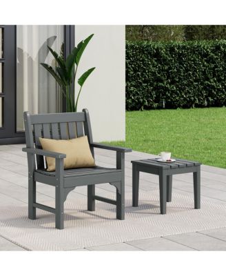 Outdoor Patio 2-Piece HDPE Adirondack Garden Chair with Square Adirondack Side Table Set