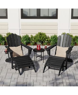 4-Piece Outdoor Patio HDPE Adirondack Chairs With Ottomans and Cup Holder Set