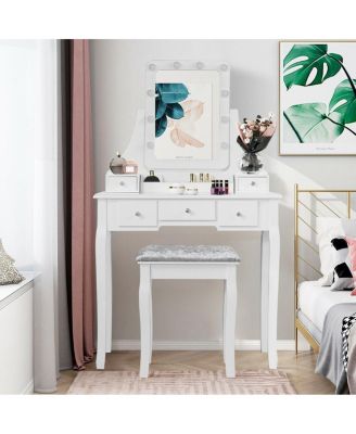 Vanity Dressing Table Set with 10 Dimmable Bulbs and Cushioned Stool