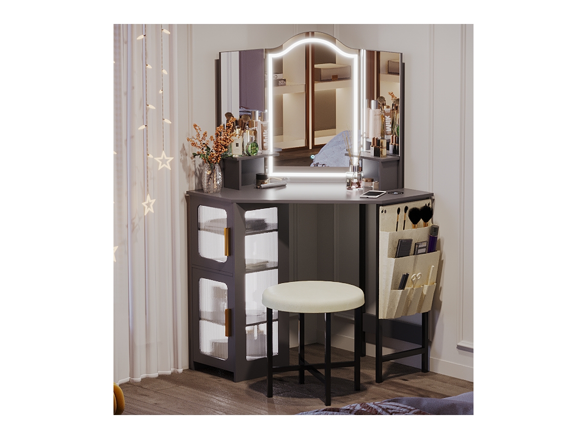 Vlsrka Vanity Makeup Desk with Mirror and Lights - Brown