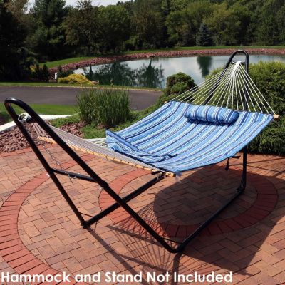 Outdoor Weather-Resistant Polyester Quilted Hammock Cushion Pad and Hammock Pillow with Ties