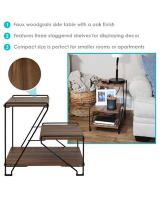 3-Tiered Steel Wire Indoor Accent Table with Faux Woodgrain Tabletops - 21” H - Brown