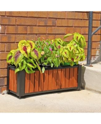 Acacia Wood Slatted Planter Box with Removable Insert - 24" W x 8.25" D x 8.75" H
