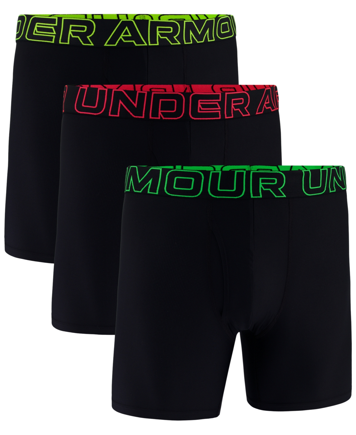 Men's Performance Tech Mesh Solid 6" Boxer Briefs - 3-pack - Black W/ Racer Red