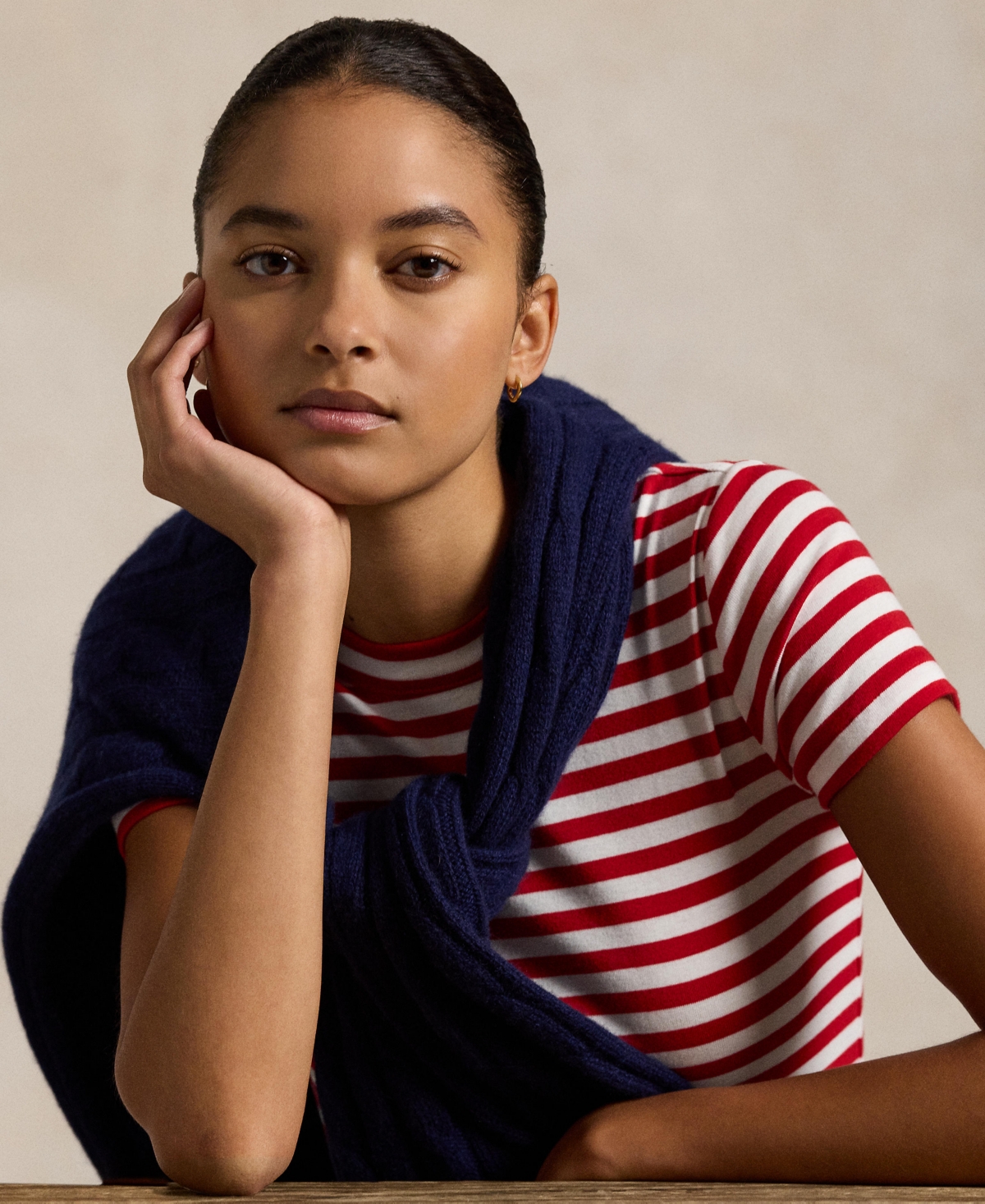 Polo Ralph Lauren Striped Ribbed Cotton Crewneck Tee In Red,white
