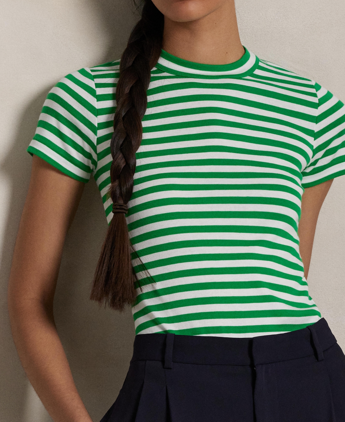 POLO RALPH LAUREN WOMEN'S STRIPED RIBBED COTTON CREWNECK TEE 