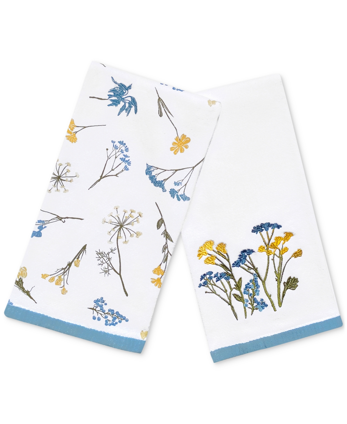 Lenox Wildflowers Printed & Embroidered Kitchen Towels, Set Of 2 In Blue,white