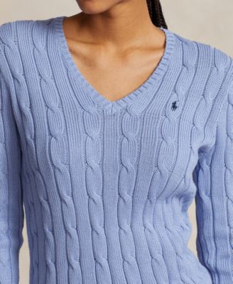 Women's Cable-Knit Cotton V-Neck Sweater