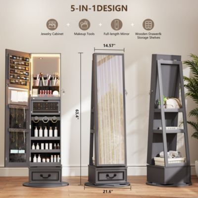 Full-Length Lockable Jewelry Armoire with Mirror Storage