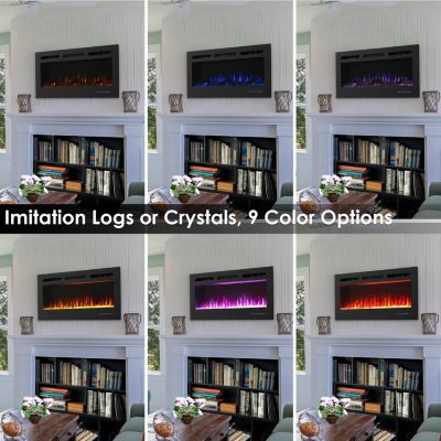 40-in Modern Flame Wall-Mounted or Recessed Indoor Electric Fireplace with LED Lights - Black Finish