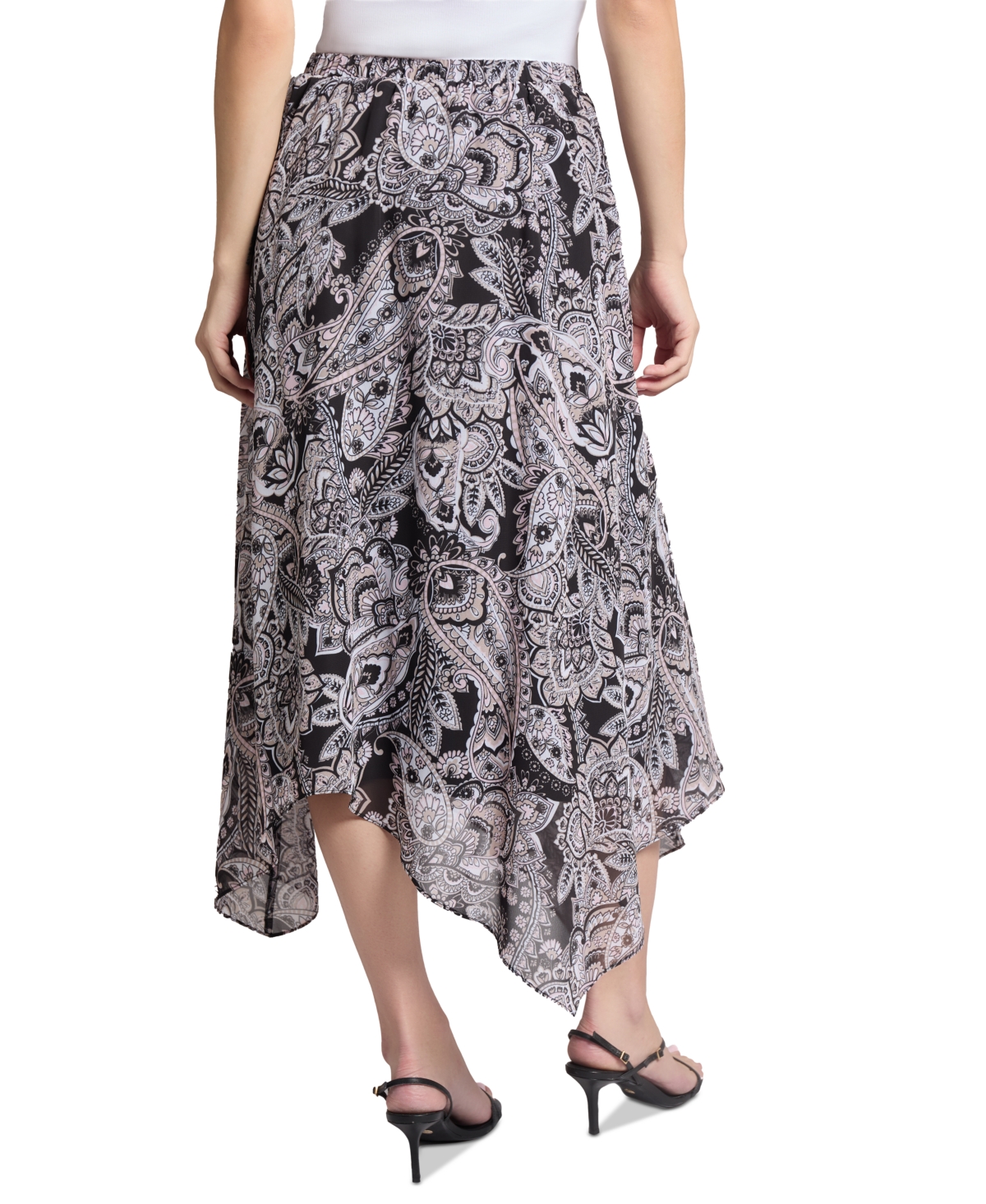 Shop Jones New York Petite Ruffled Paisley-print Pull-on Skirt In Black