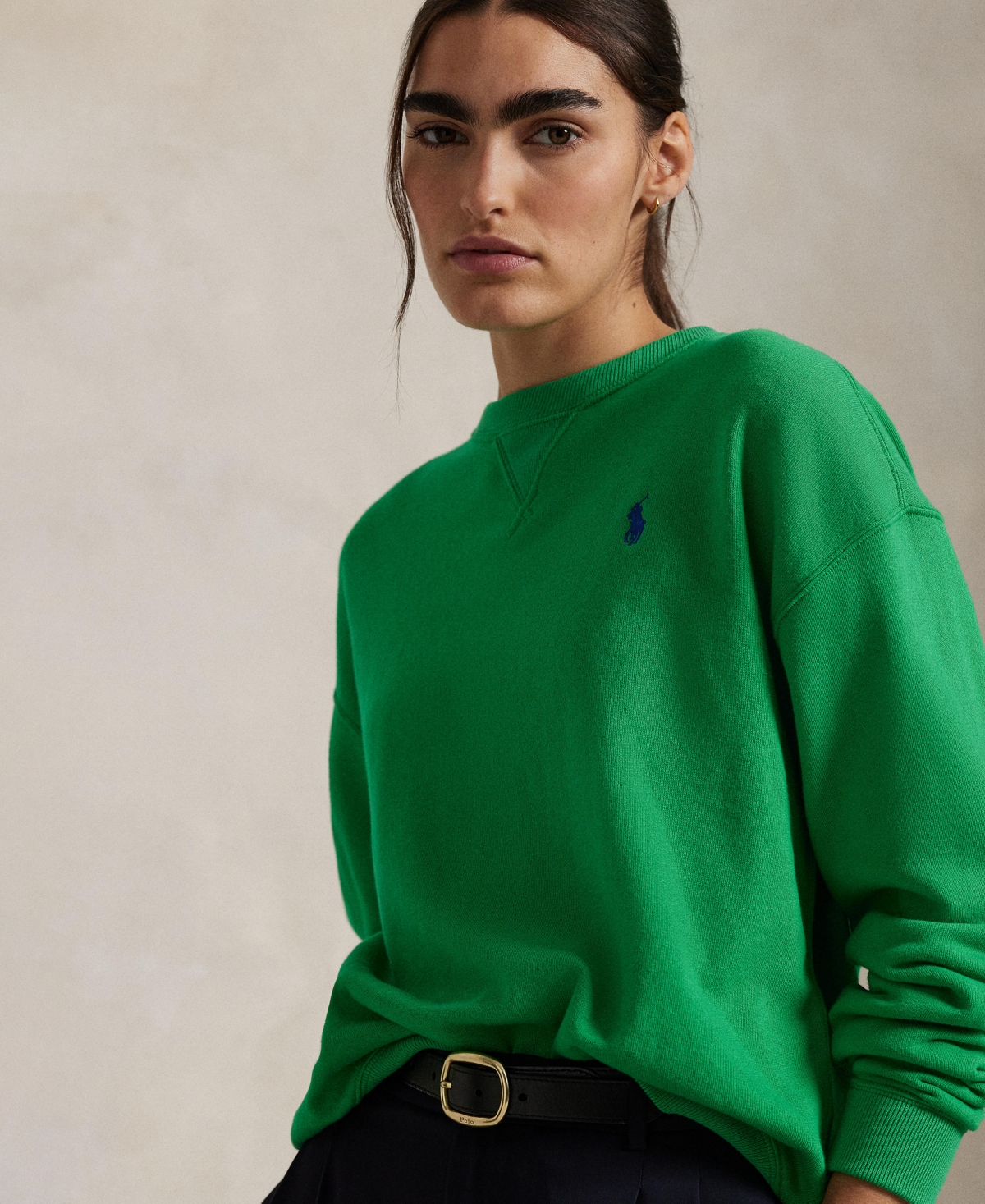 Shop Polo Ralph Lauren Women's Lightweight Fleece Crewneck Pullover Sweatshirt In Bright Clover