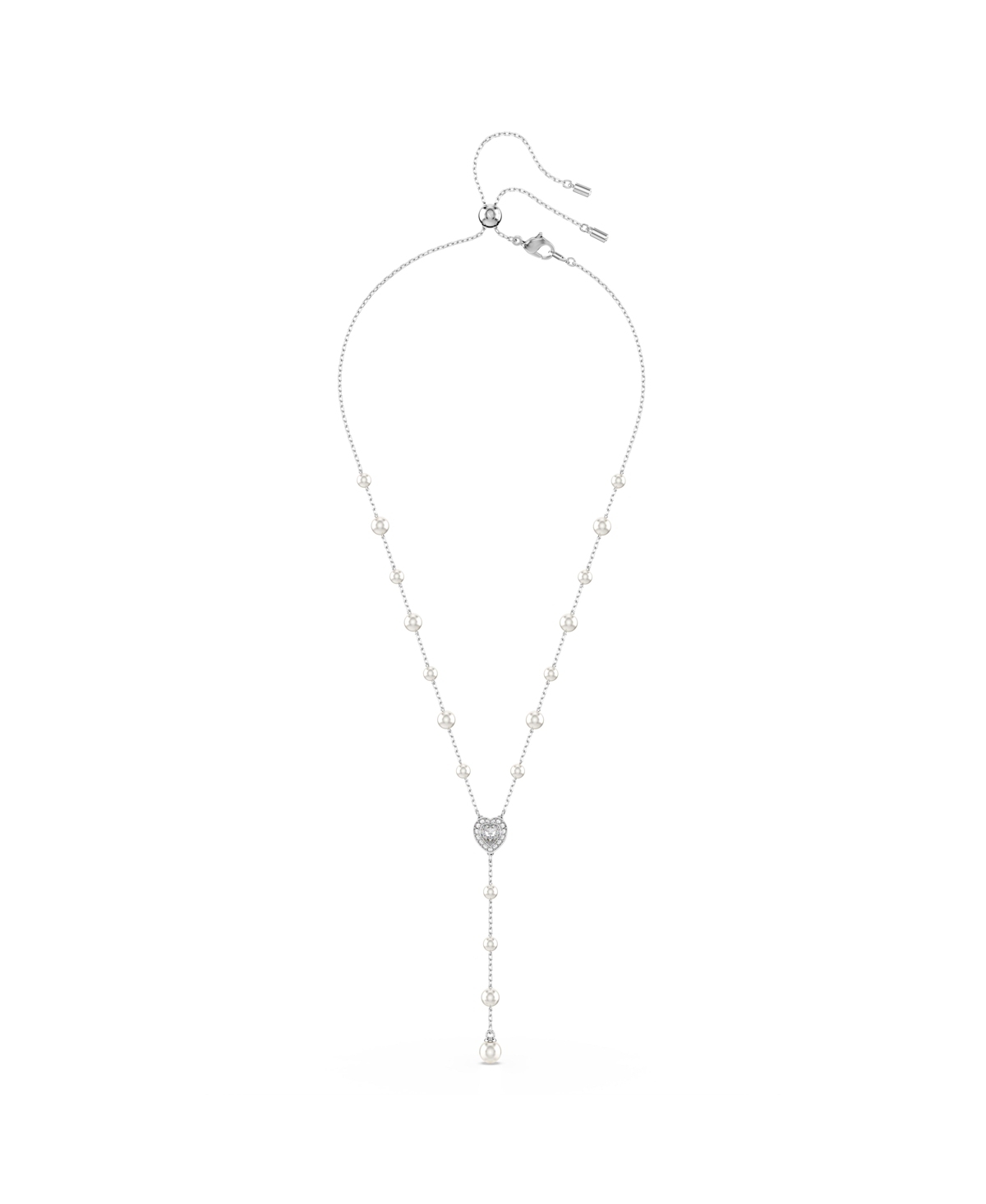 Swarovski X Ariana Grande Rhodium Plated Heart Mixed Cuts Y Necklace In Silver
