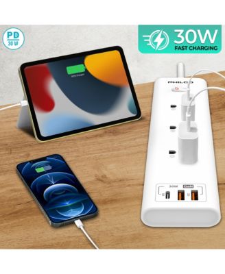 30W Wall Outlet, 1.8 Meter AC Plug, 1 USB-C, 2 USB-A, OCP Switch, 110-220V, Safe and Durable for Home