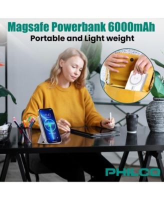 MAGSAFE Power Bank 6000mAh, Portable Wireless Charger with MagSafe , USB-C, Leather Holder for iPhone 12/13/14/15