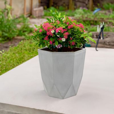 Indoor/Outdoor Modern Faceted Polyresin Flower Pot Planter - 16"
