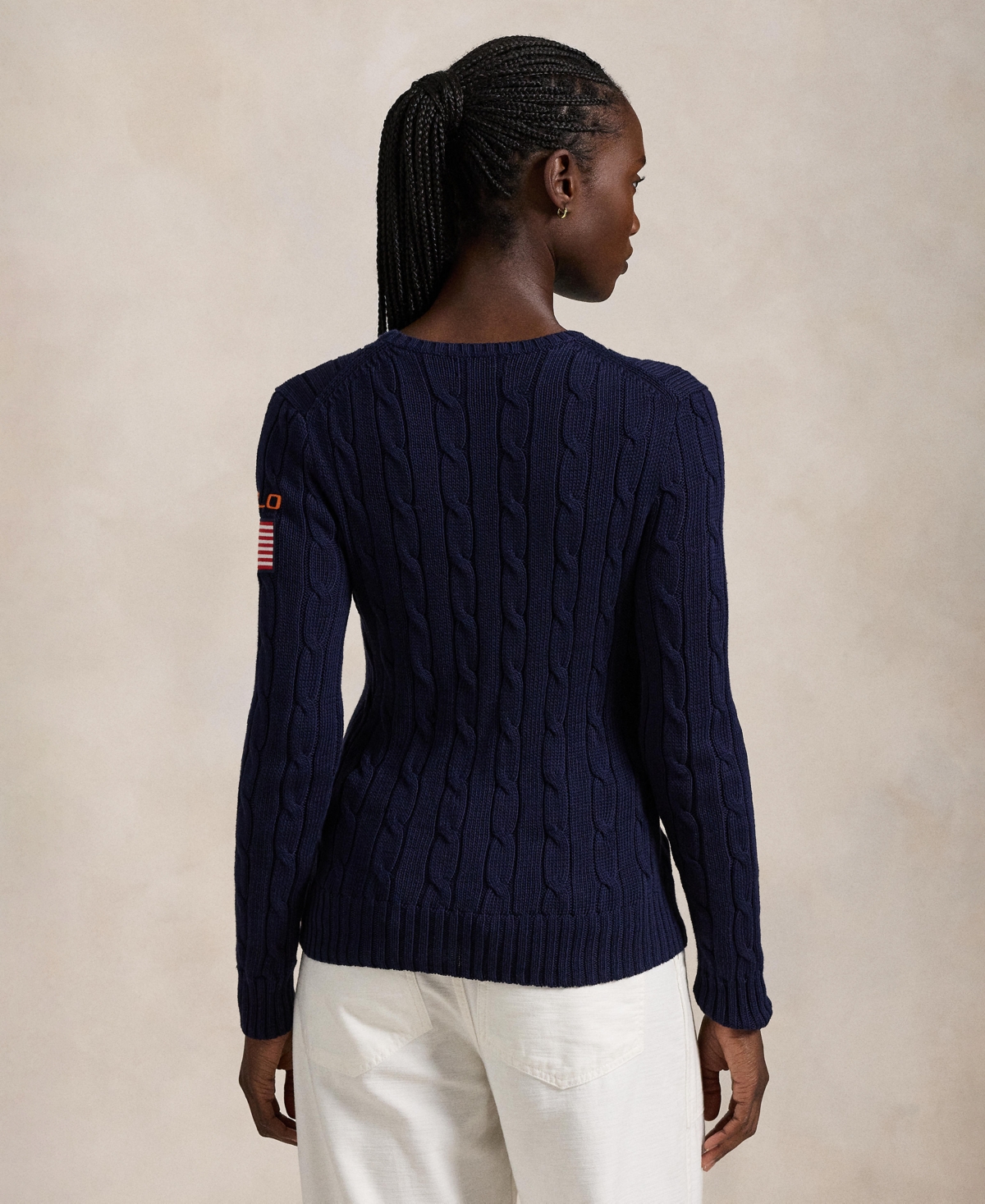 Polo Ralph Lauren Flag-patch Cable-knit Sweater In Hunter Navy