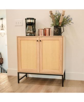 2-Door MDF Accent Cabinet with Built-In Shelf and Rattan Doors - 31.5" W x 15" D x 33" H