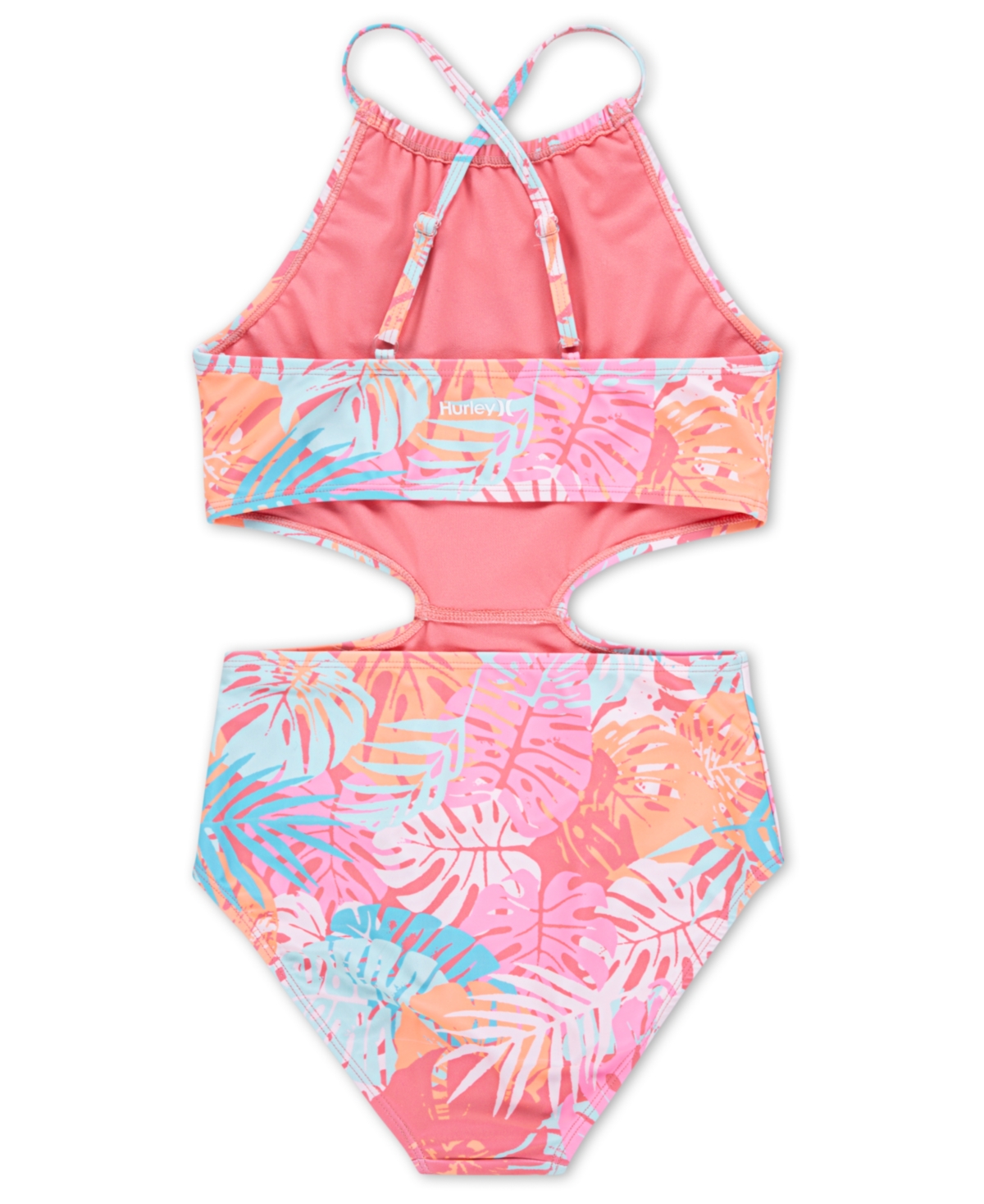 Shop Hurley Big Girls Halter Monokini Swimsuit In Sunset Coral,multi