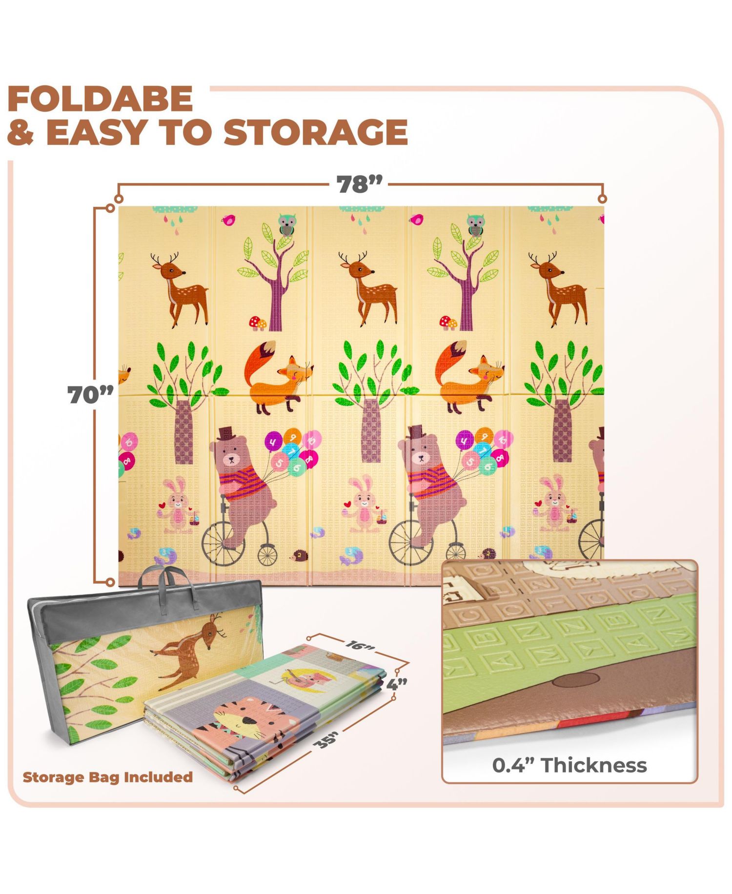 (78" x 70") Foldable Play Mats with Travel Bag - for Babies, Toddlers, and Kids Playtime & Tummy Time