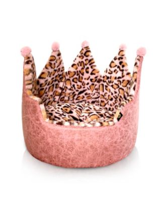 Dream Black Label Leopard Print Crown Dog Bed - Washable Round Cat Bed, Elegant Royal Design Indoor Cuddler Pet Beds for Puppy and Kitten
