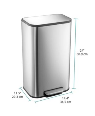 Stainless Steel Garbage Can with Lid, Step-On Pedal and Inner Bucket, Rectangular Trash Can for Kitchen