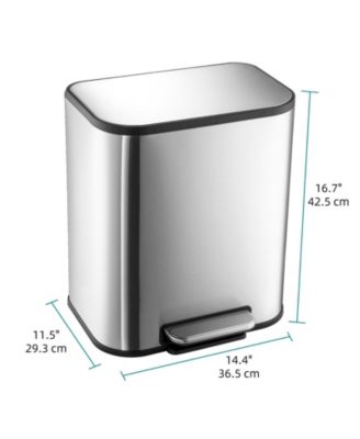Stainless Steel Garbage Can with Lid, Step-On Pedal and Inner Bucket, Rectangular Trash Can for Kitchen