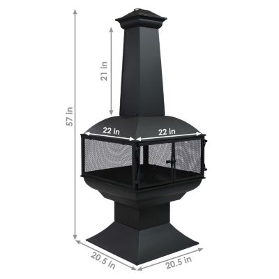 Outdoor Backyard Patio Steel 360-Degree View Wood-Burning Fire Pit Chiminea with Wood Grate and Poker - 57" - Black