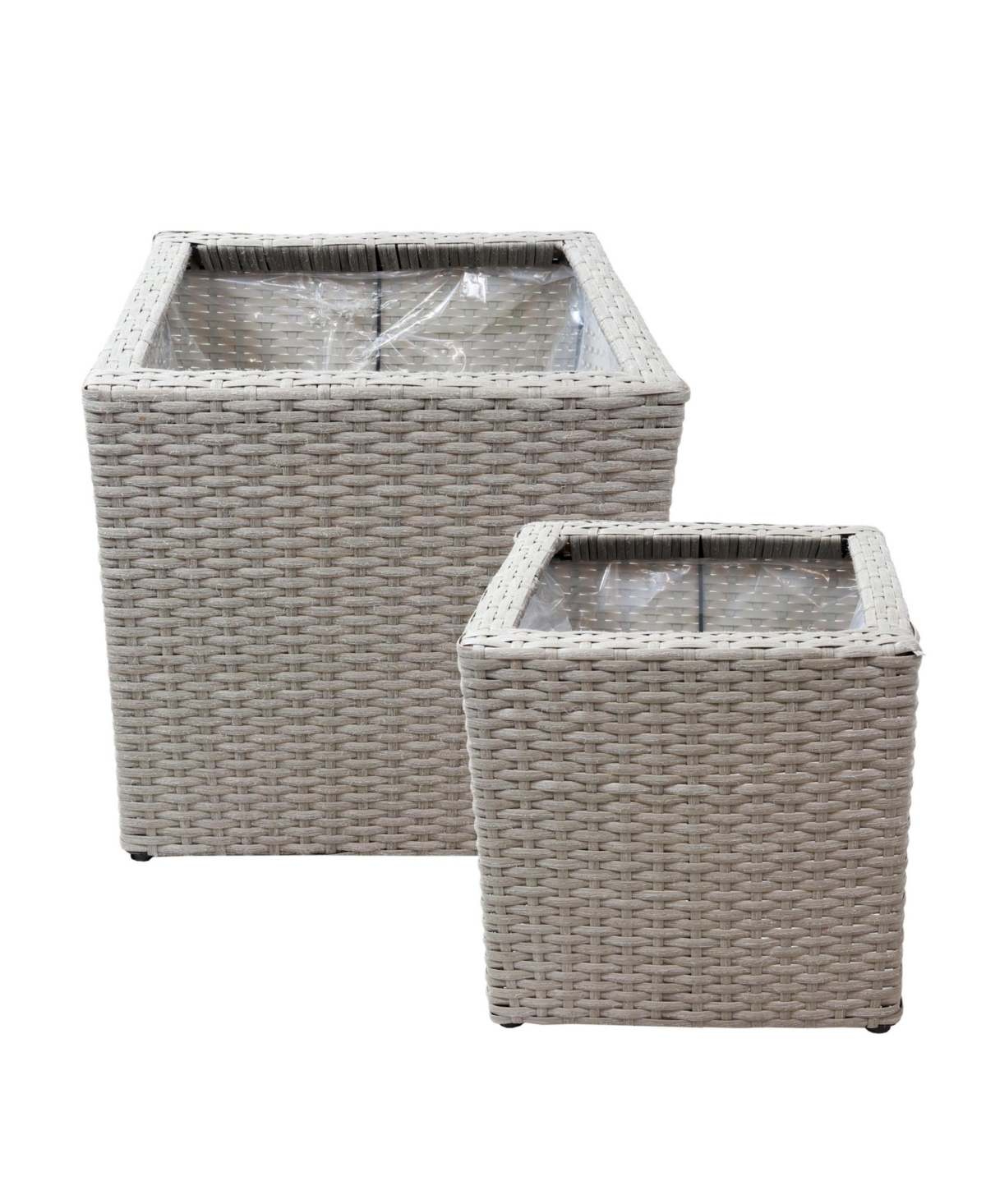 Polyrattan Square Indoor Planters Set - Includes 14-Inch Square and 11-Inch Square Modern Decorative Planter - Features Attached Clear Polypropylene L