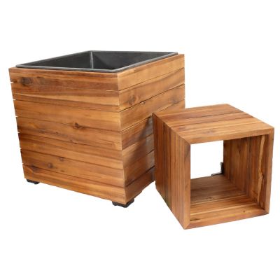 Indoor/Outdoor Square Acacia Wood Planter Box with Plastic Liner - 2pk