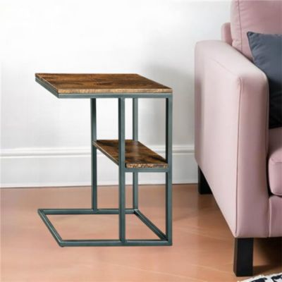 Wooden Top Accent Table for Living Room or Bedroom Decor and Storage