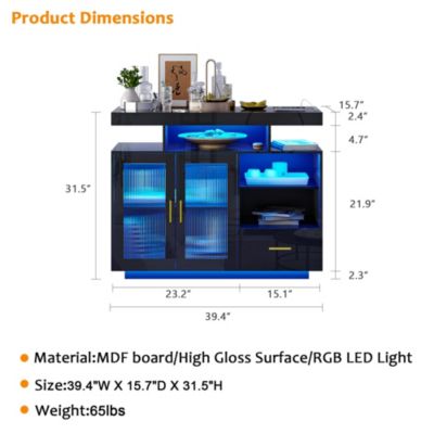 39.4" Modern Sideboard Buffet Cabinet with Charging Port