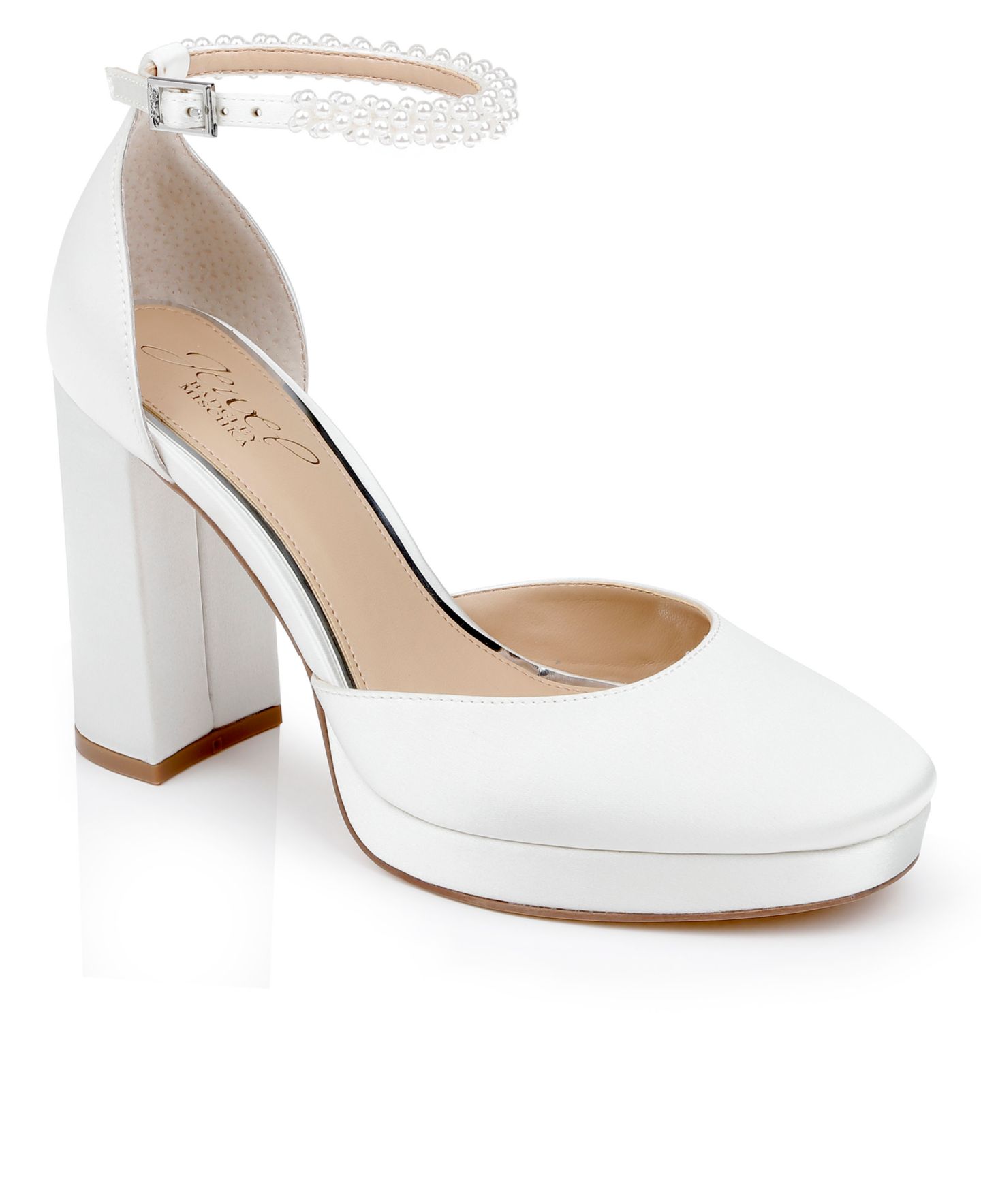 Женские туфли Jewel Badgley Mischka Noble Bridal Block Heel Pumps, цвет: Слоновая кость атласный — фото 1